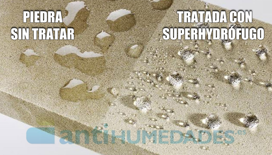 Superhydrófugo Antimanchas antes y después de ser aplicado en piedra